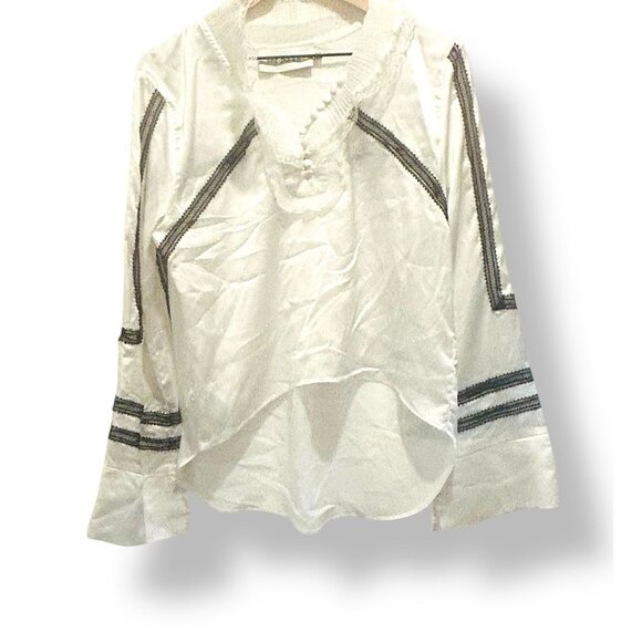 Self Portrait Womens White & Black Top Size US 6 Detailed Lace Ruffle Mock Neck - Picture 2 of 13